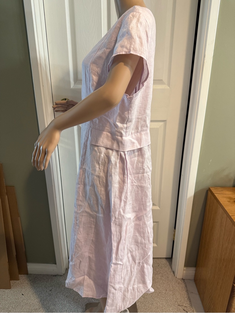 Lintico Pink Linen V-Neck Cap Sleeve Fit and Flare Midi Dress Womens XL - Picture 7 of 15